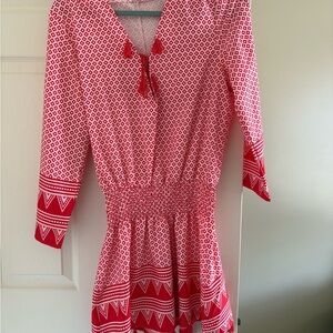 Red and White Patterned Dress size Small